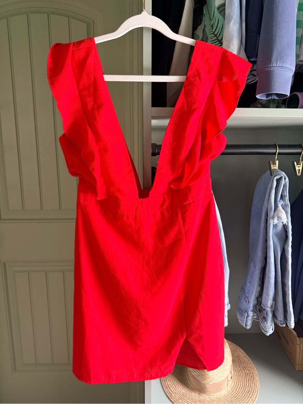 Superdown Red Ruffle Sleeve Women's Dress